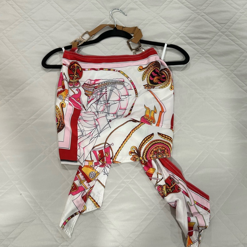 Red Pink and White Back Tie Top